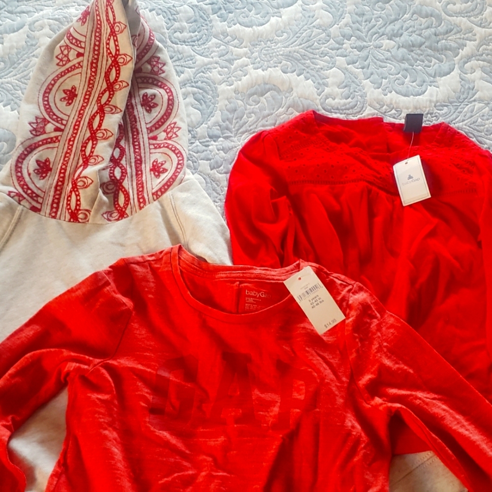 Baby gap 5T hooded red sweatshirt and long sleeved shirts